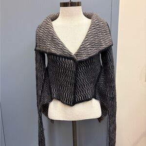 Rick Owens XS Butterfly Wrap Cardigan Black Beige Mohair Wool Shawl Collar